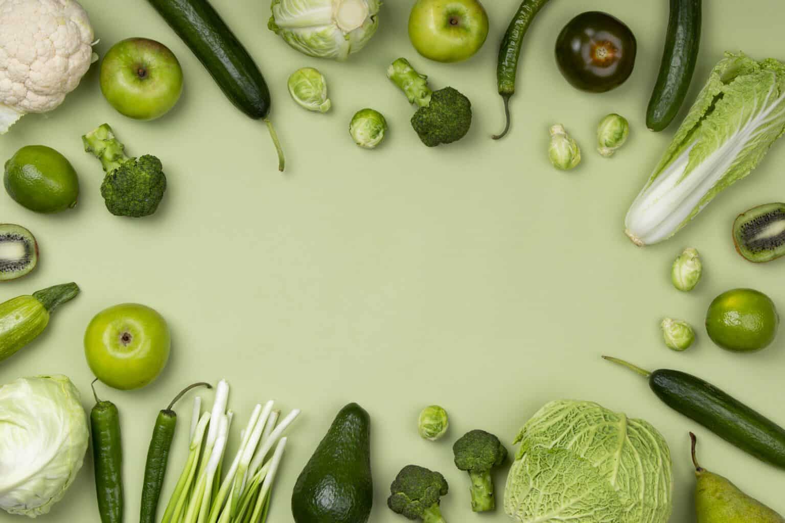 top view green fruits vegetables arrangement